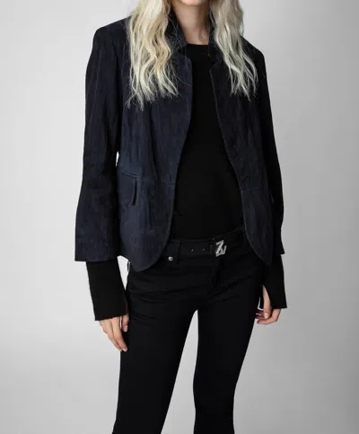 Shop Zadig & Voltaire Suede Verys Crinkle Jacket In Blue