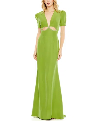 Shop Mac Duggal Plunge Neck Puff Sleeve Cut Out Gown In Green