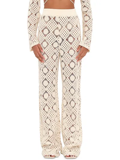 Shop Andrea Iyamah Womens High Rise Crochet Wide Leg Pants In White