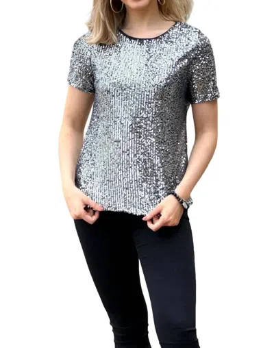 Shop Hannah & Gracie Sequin Top In Platinum In Blue