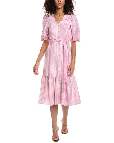 Shop Taylor Swiss Dot Gingham Check Midi Dress In Pink