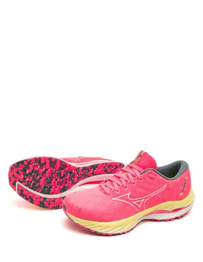 Shop Mizuno Women's Wave Inspire Running Shoes In Highvis/pink/snowwhite