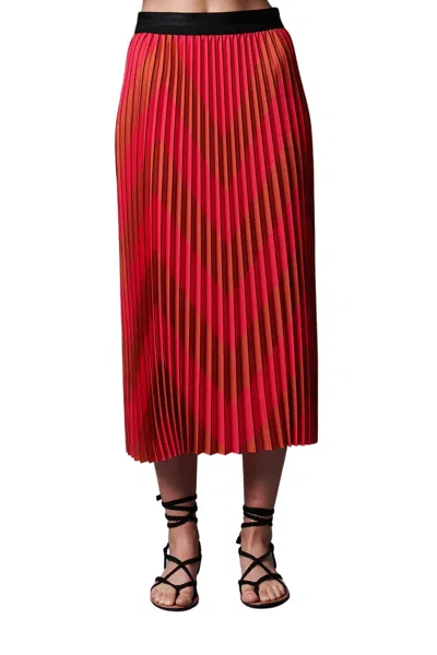Shop Le Superbe Pleated Midi Skirt In Pink Red Chevron