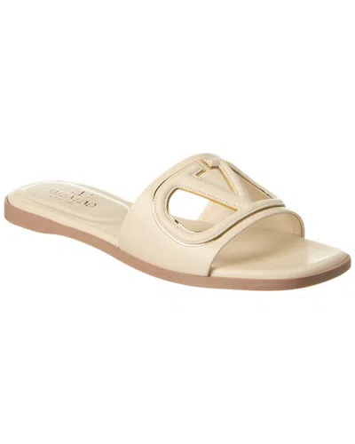 Shop Valentino Vlogo Cutout Leather Sandal In Beige