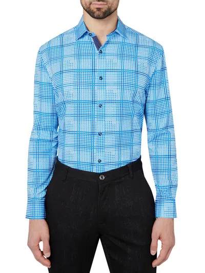Shop Society Of Threads Slim Mens Collared Gingham Print Button-down Shirt In Blue
