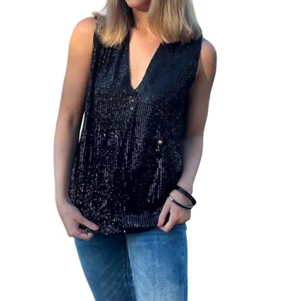 Shop Hannah & Gracie Sleeveless Sequin Top In Black In Blue