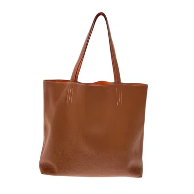 Shop Hermes Double Sens Leather Tote Bag () In Brown