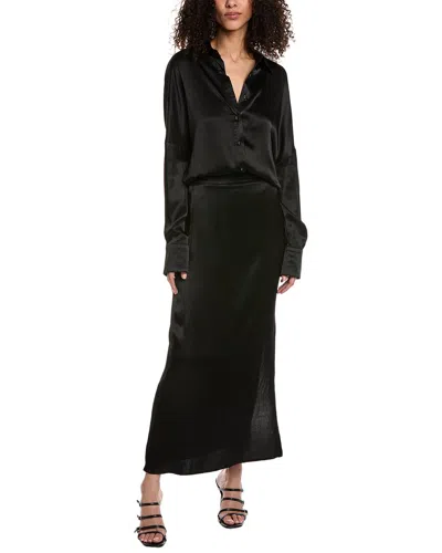 Shop Beulah 2pc Silk-blend Top & Skirt Set In Black