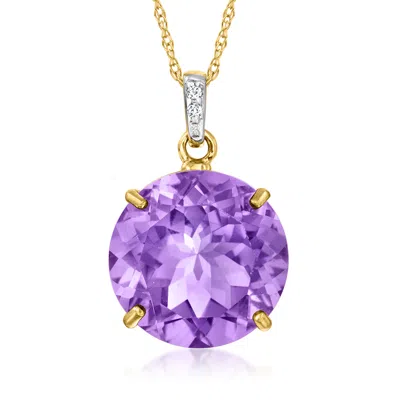 Shop Ross-simons Amethyst Pendant Necklace With Diamond Accents In 14kt Yellow Gold In Multi