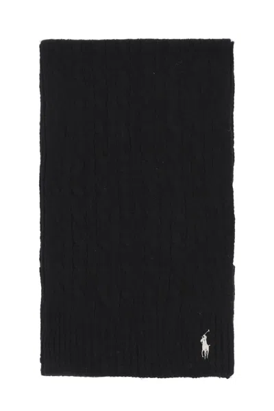 Shop Polo Ralph Lauren Wool And Cashmere Cable-knit Scarf In Black