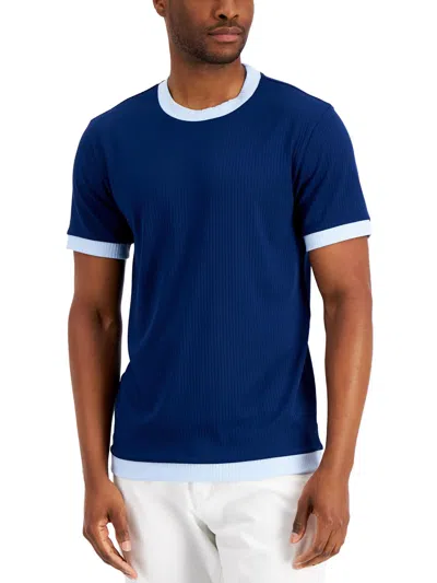 Shop Alfani Mens Ribbed Contrast T-shirt In Blue