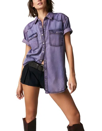 Shop Free People The Short Of It Denim Top In Orchid In Pink