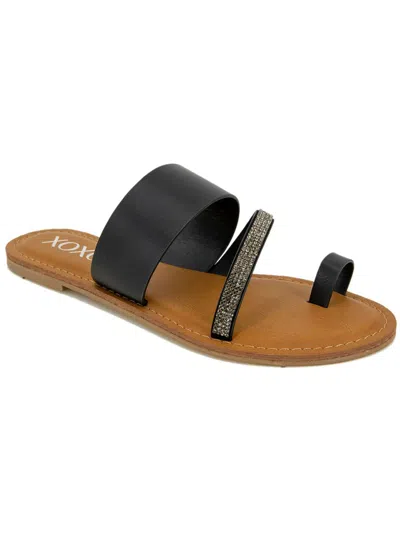 Xoxo Robby Womens Faux Leather Flat Thong Sandals In Black