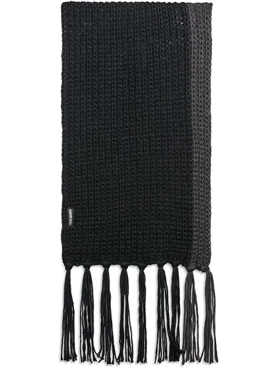Shop Steve Madden Mens Knit Fringe Scarf In Black