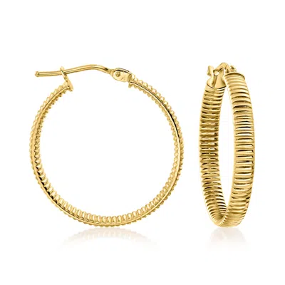 Shop Canaria Fine Jewelry Canaria Italian 10kt Yellow Gold Ribbed Hoop Earrings