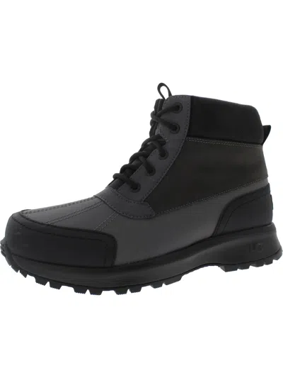 Shop Ugg Emmett Mens Leather Warm Rain Boots In Black