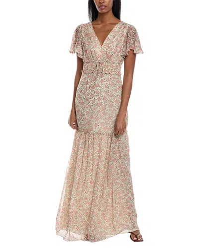Shop Mikael Aghal Smocked Gown In Beige