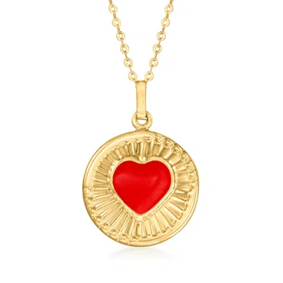 Canaria Fine Jewelry Canaria Red Enamel Heart Circle Pendant Necklace In 10kt Yellow Gold In Multi