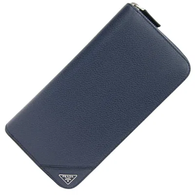 Shop Prada Leather Wallet () In Blue