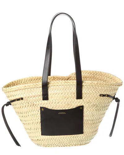 Shop Isabel Marant Cadix Straw & Leather Tote In Beige