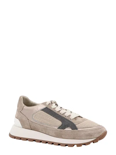 Shop Brunello Cucinelli Canvas And Suede Sneakers With Precious Contour