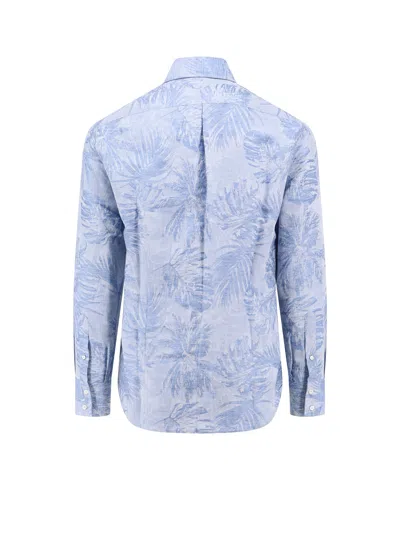 Shop Brunello Cucinelli Cotton And Linen Shirt With Palm Jacquard Motif