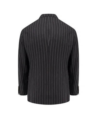 Shop Brunello Cucinelli Linen Blazer With Striped Motif