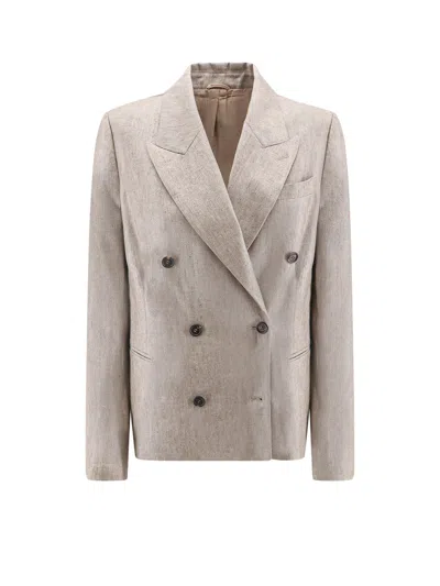 Shop Brunello Cucinelli Linen Blend Blazer With Metallized Effect