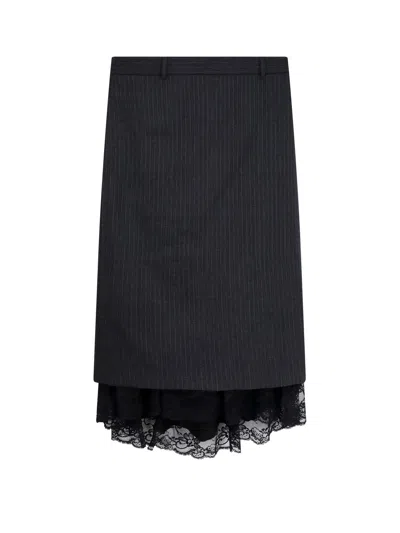 Shop Balenciaga Lingerie Tailored Pinstripe Wool Longuette Skirt