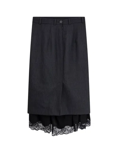 Shop Balenciaga Lingerie Tailored Pinstripe Wool Longuette Skirt