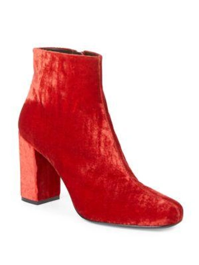 Shop Saint Laurent Babies Velvet Block-heel Booties In Lipstick Red