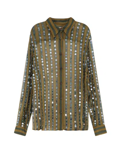 Shop Dries Van Noten Silk Shirt With Sequins Detail