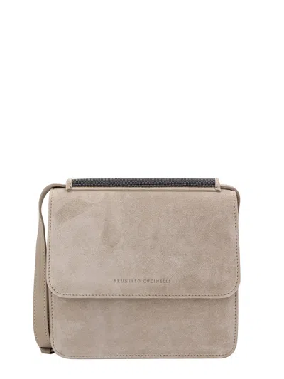 Shop Brunello Cucinelli Suede Shoulder Bag With Iconic Jewel Application