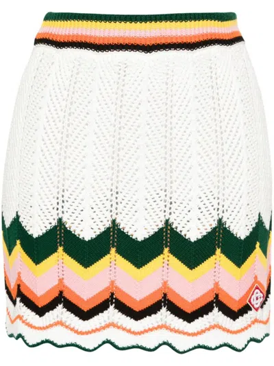 Shop Casablanca Chevron Pattern And Scalloped Hem Cotton Mini Skirt In Multicolour