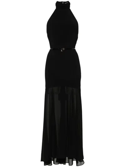Shop Elisabetta Franchi Long Semi-sheer Dress With Open Back In Black