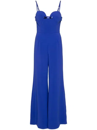 Shop Elisabetta Franchi Wide-leg Jumpsuit With Bow In Blue