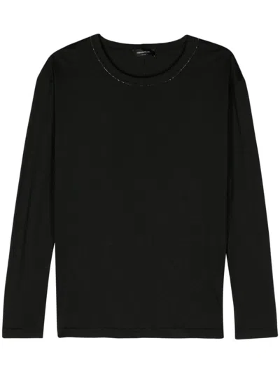 Shop Fabiana Filippi Long Sleeve Lightweight Cotton Jersey T-shirt In Black