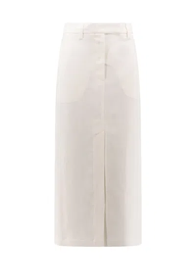 Shop Brunello Cucinelli Viscose And Linen Skirt With Frontal And Back Slit