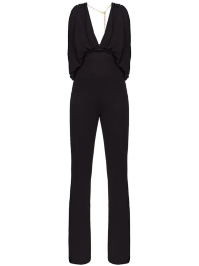 Shop Pinko Lagretin Draped Jumpsuit With Slim Cut In Black