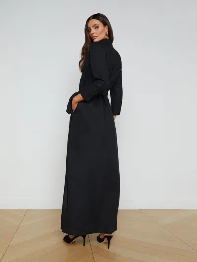 Shop L Agence Cameron Linen-blend Shirt Dress In Black