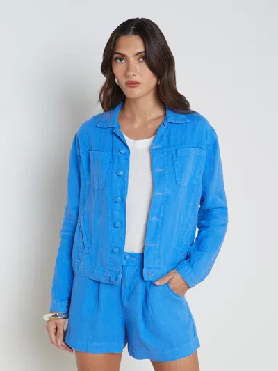 Shop L Agence Celine Linen Jacket In Palace Blue