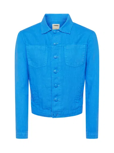 Shop L Agence Celine Linen Jacket In Palace Blue