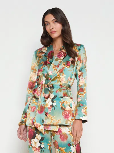 Shop L Agence Everly Silk Wrap Blazer In Multi Rococo