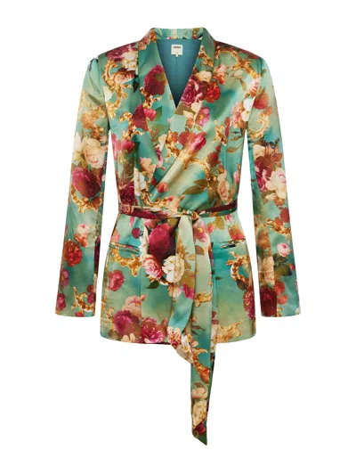 Shop L Agence Everly Silk Wrap Blazer In Multi Rococo