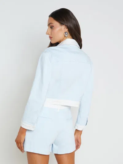 Shop L Agence Koda Contrast Denim Jacket In Ice Water/white
