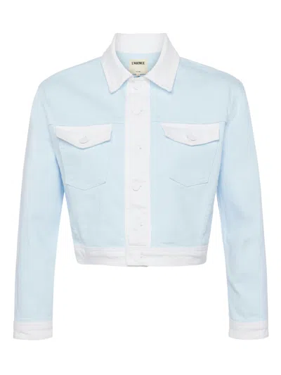 Shop L Agence Koda Contrast Denim Jacket In Ice Water/white