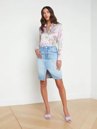 L Agence Tylee Denim Knee-length Skirt In Palisade
