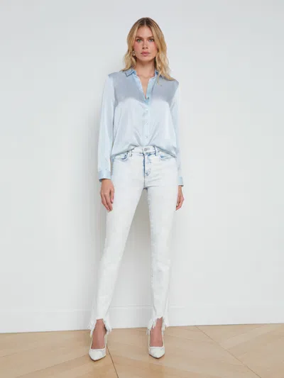 Shop L Agence Tyler Silk Blouse In Ice Water