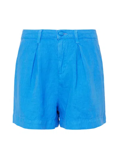 Shop L Agence Zahari Linen Pleated Short In Palace Blue
