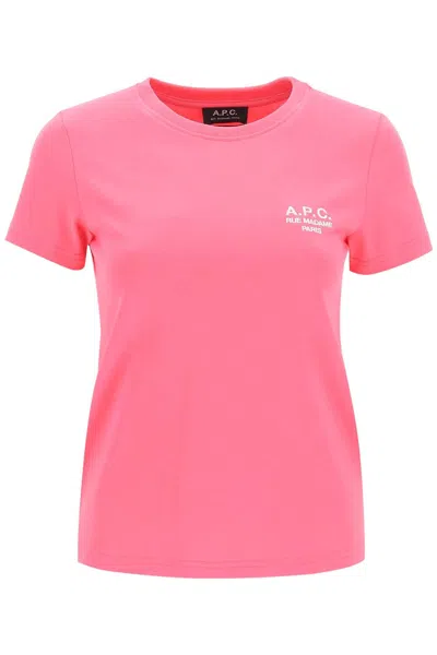 Shop Apc A.p.c. 'new Denise' T-shirt With Logo Embroidery Women In Pink